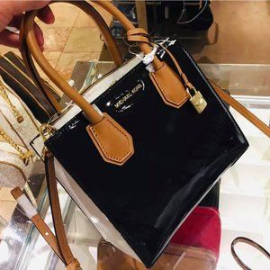 Michael Kors Mercer Medium Black Multi Patent Leather Messenger Satchel Bag